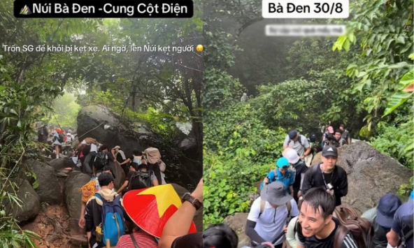 “Kẹt đường” giữa núi Bà Đen dịp 2/9: Dòng người chen kín cung trekking, nhích từng bước để lên đỉnh