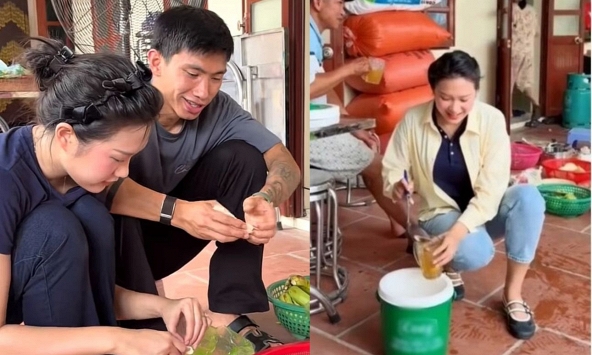 Doãn Hải My vào bếp khi về quê Văn Hậu