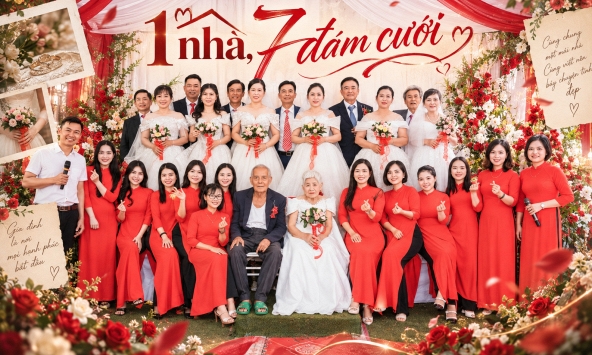 Đám cưới hot ở Bắc Ninh: 7 cặp đôi họ Vũ rủ nhau cưới lại sau hàng chục năm, có cặp đã bên nhau hơn 7 thập kỷ