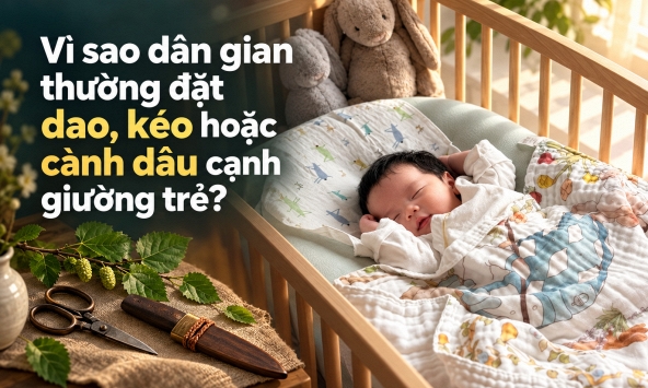 Vì sao dân gian thường đặt dao, kéo hoặc cành dâu cạnh giường trẻ?
