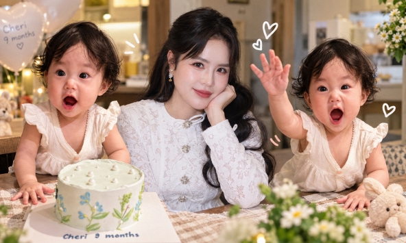 Bé Cheri nhà ca sĩ Thái Trinh tròn 9 tháng tuổi, gương mặt kháu khỉnh khiến dân mạng mê mẩn