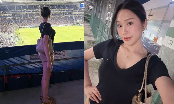 Doãn Hải My khoe đôi chân dài nuột nà khi sang Nhật Bản cổ vũ Văn Hậu thi đấu