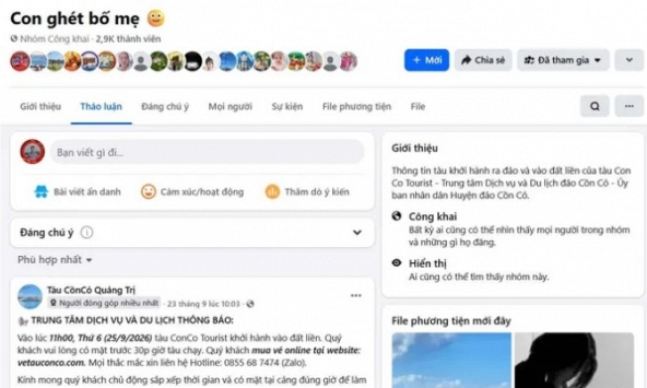 Nhóm Facebook du lịch bị đổi tên thành 'Con ghét bố mẹ', 9 giờ sáng, trung tâm mất quyền truy cập 