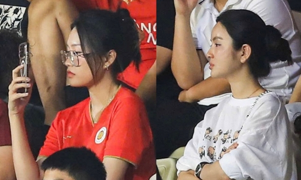Chu Thanh Huyền đọ sắc với Doãn Hải My trên khán đài Hàng Đẫy, 2 nàng WAG lộ rõ vẻ không vui