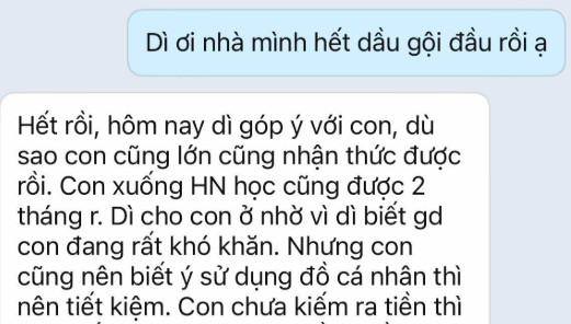 Nữ sinh lên ĐH ở nhờ nhà dì ruột, nhắn tin báo hết dầu gội và nhận lại câu: 'Con ở nhà dì, dì mong con biết suy nghĩ'