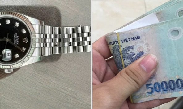 Công an xác minh loạt đồng hồ Rolex, Swarovski nguyên vẹn và tập tiền mệnh giá 500.000 đồng nằm giữa phố