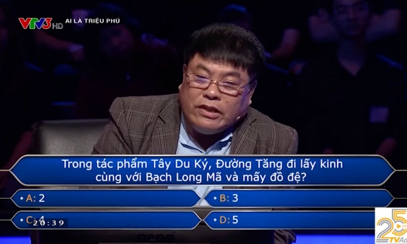 “Đường Tăng đi lấy kinh với Bạch Long Mã và mấy đồ đệ?”: Câu hỏi trị giá 1 triệu tại Ai Là Triệu Phú khiến người chơi phải cầu cứu
