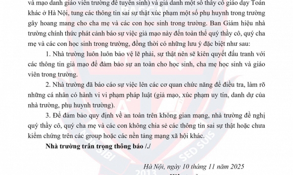 NÓNG: Một trường ở Hà Nội cảnh báo có đối tượng mạo danh giáo viên của trường để tuyển sinh 