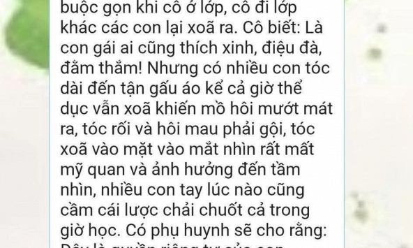Tin nhắn của 1 cô giáo khiến hàng trăm phụ huynh tranh luận: Nên tôn trọng quyền riêng tư của nữ sinh hay bắt ép vào khuôn khổ?