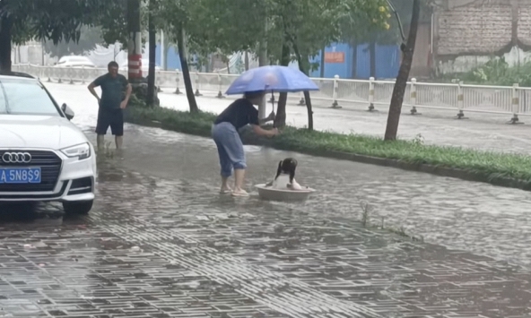 Đoạn clip vài giây trên phố ngày mưa ngập khiến hàng ngàn người ghen tỵ: Thật là 1 đứa trẻ GIÀU CÓ!