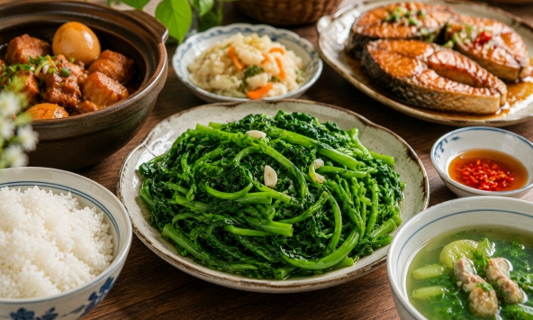 Chỉ khác 30 giây, các loại rau xào vẫn xanh mướt, để ngoài vài tiếng cũng không thâm đen