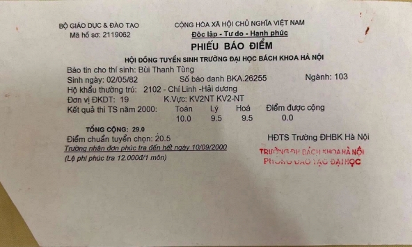 Tấm giấy báo điểm ĐH Bách khoa năm 2000 khiến nhiều người trầm trồ: Profile nhân vật sau 26 năm càng ấn tượng