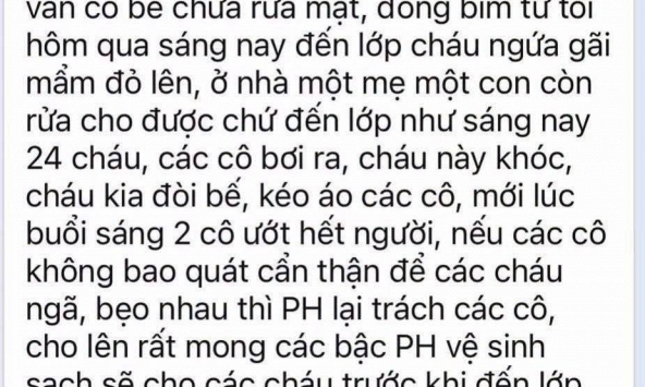 Tin nhắn của một cô giáo mầm non khiến nhiều cư dân mạng đọc xong toát mồ hôi: Vất vả còn hơn người giúp việc!