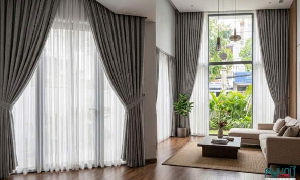 'Thay áo' cho phòng khách nhà phố bằng những mẫu rèm vải tông màu trung tính sang trọng