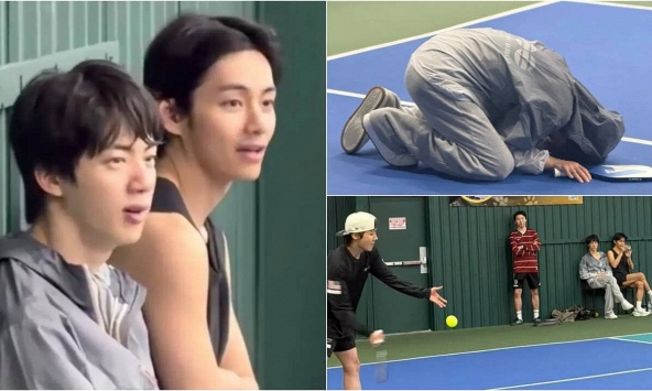 BTS 'đại náo' sân Pickleball tại Mỹ, Jin phong V làm 'bậc thầy phẩy vợt'