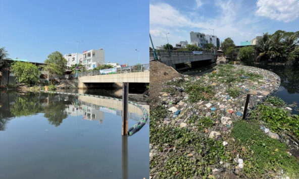 Cảnh tượng gây sốc sau một ngày đặt phao chắn rác tại một con kênh ở TP.HCM